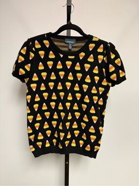 Modcloth Candy Corn Halloween Short-Sleeve Knit Top Size M Novelty Holiday